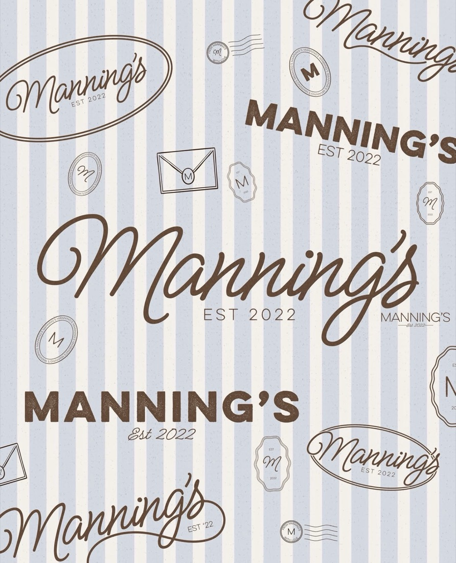 Manning's script logo and brand pattern