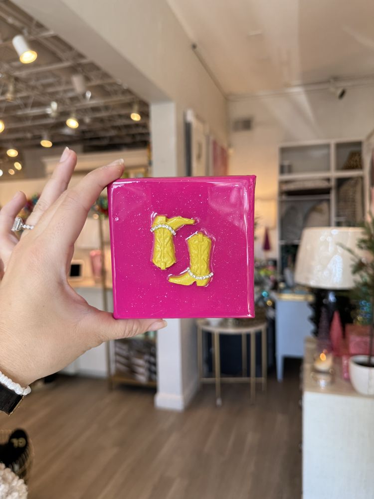 Hot pink yellow boots mini canvas