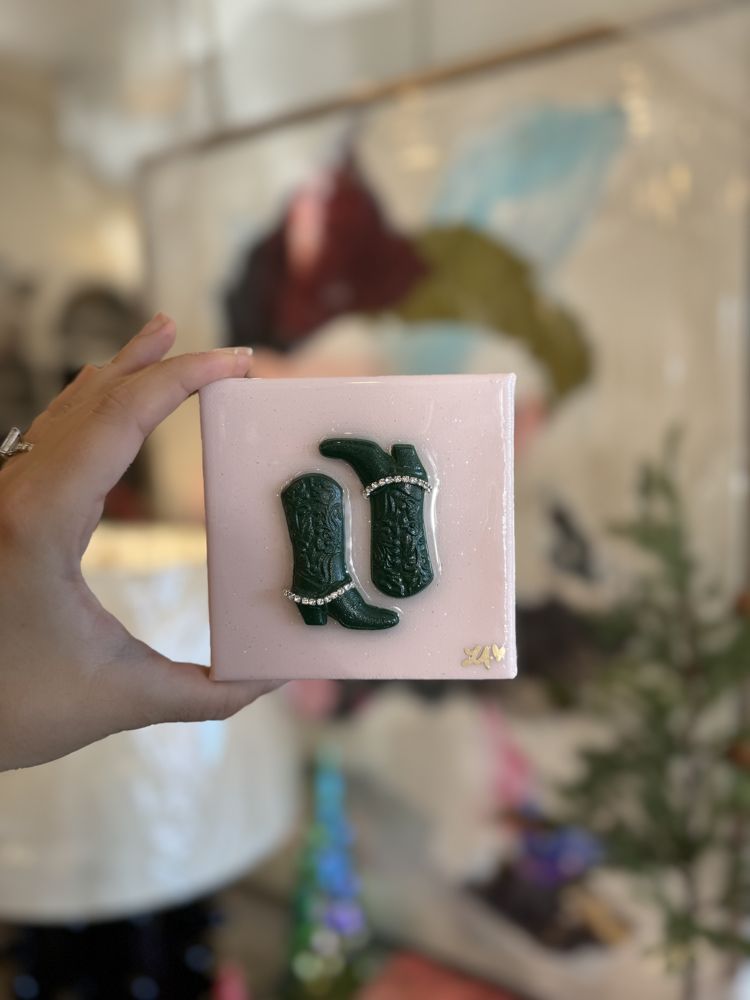 Pink green boots mini canvas