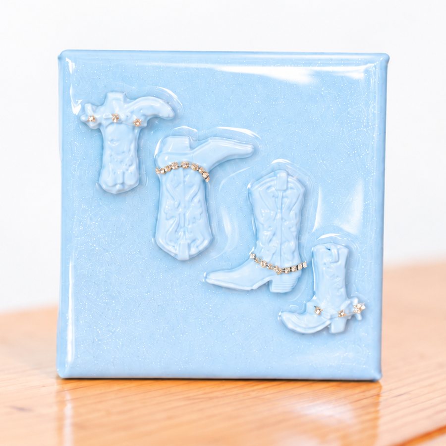 Blue Monochromatic Mini Boots: a 4x4 hand-made mini canvas