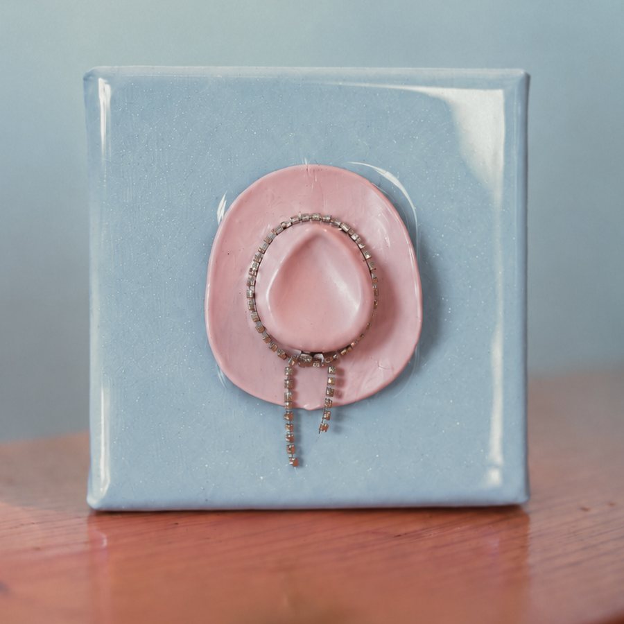 Blue & Pink Mini Hat: a 4x4 hand-made mini canvas