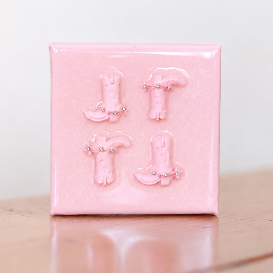 Pink Monochromatic Mini Boots: a 4x4 hand-made mini canvas