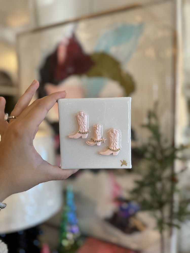 White three pink boots mini canvas